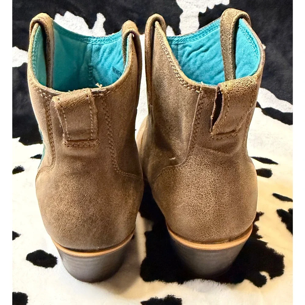 Twisted X Womens Brown Leather Turquoise Embroidered Western Ankle Boots Size 10